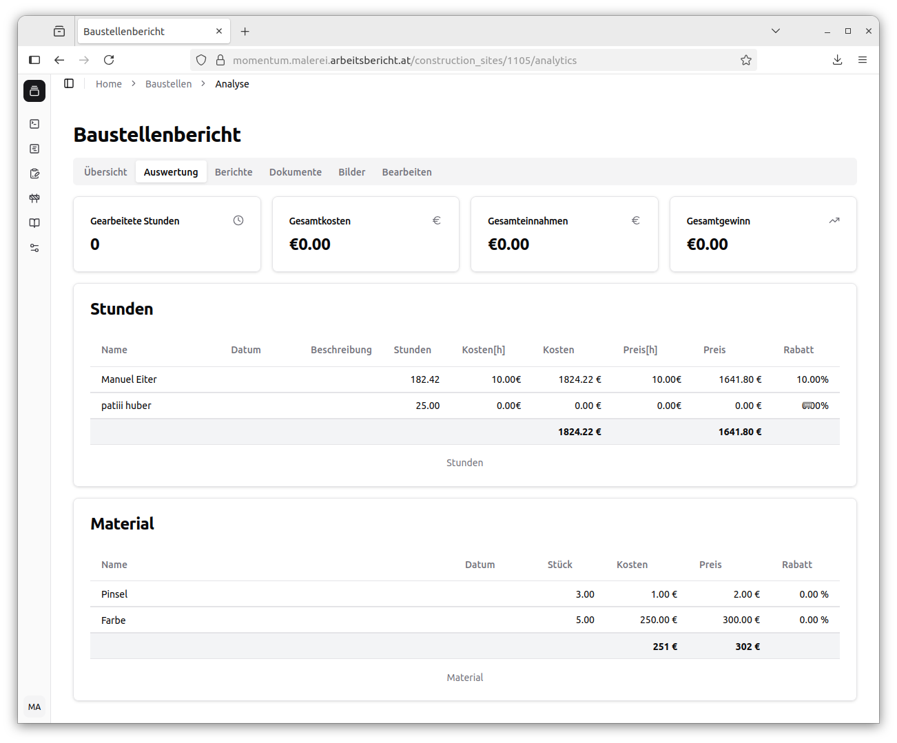 Baustellenbericht Web-Analyse und Berichte
