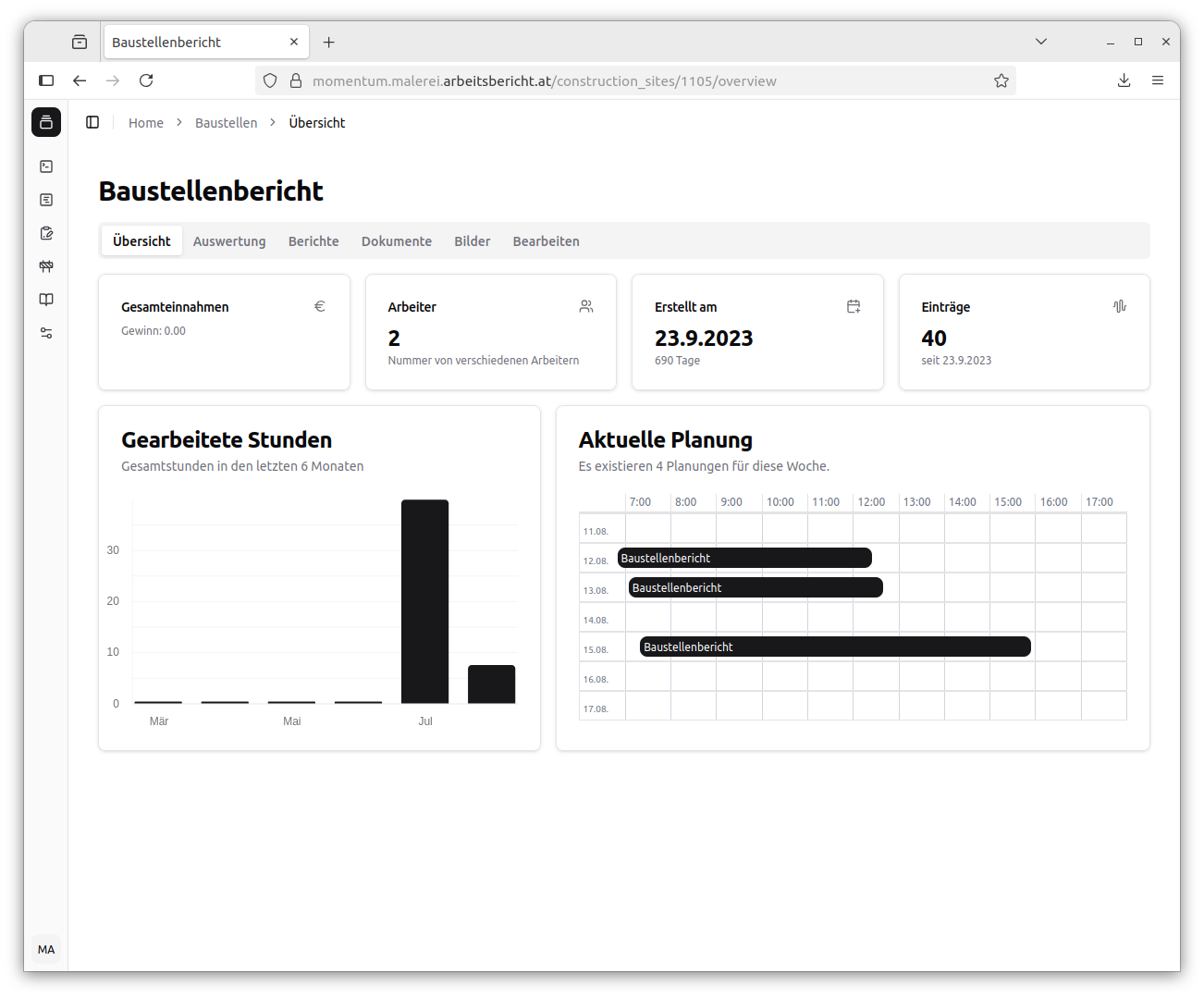 Baustellenbericht Web-Anwendung Übersicht