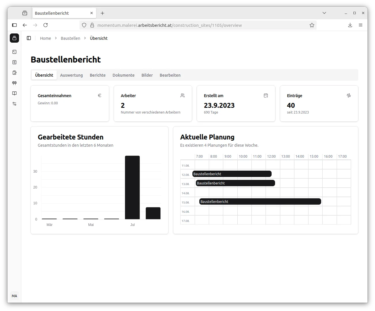Baustellenbericht Web-Anwendung Übersicht